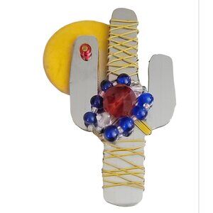 Liztech 1989 Vintage Mixed Media Cactus Pin, Signed M423
